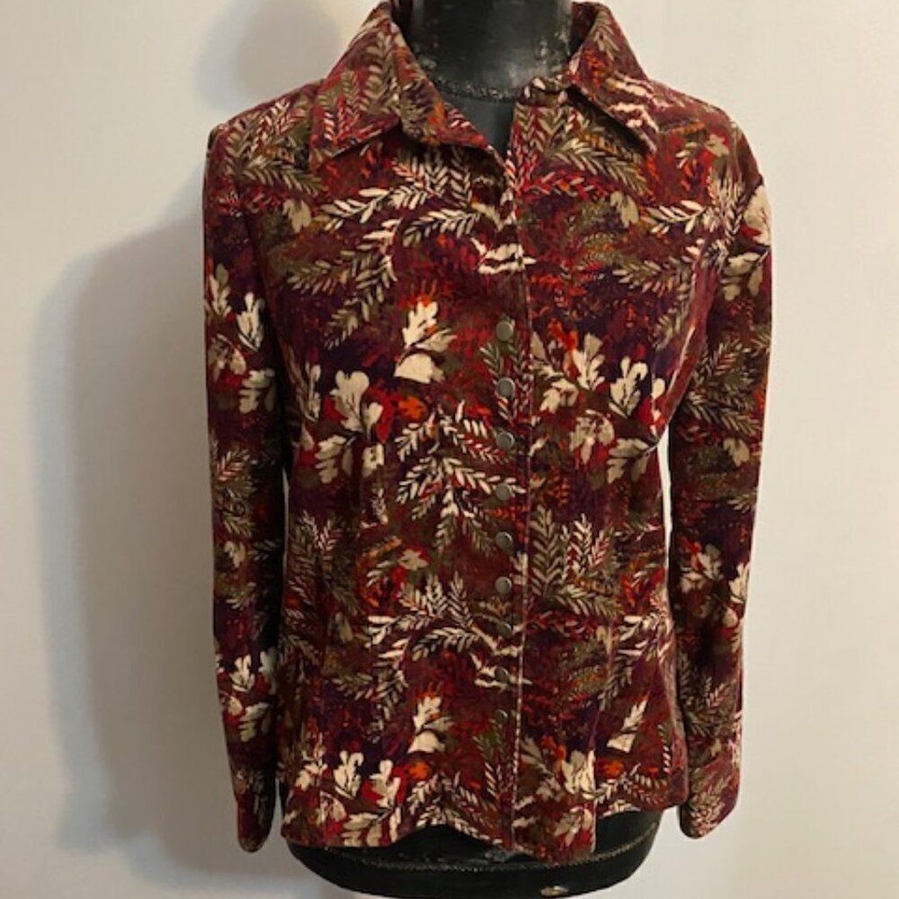Christopher & Banks Vintage Deep Rose Wine Floral Corduroy Shirt Jacket, size L